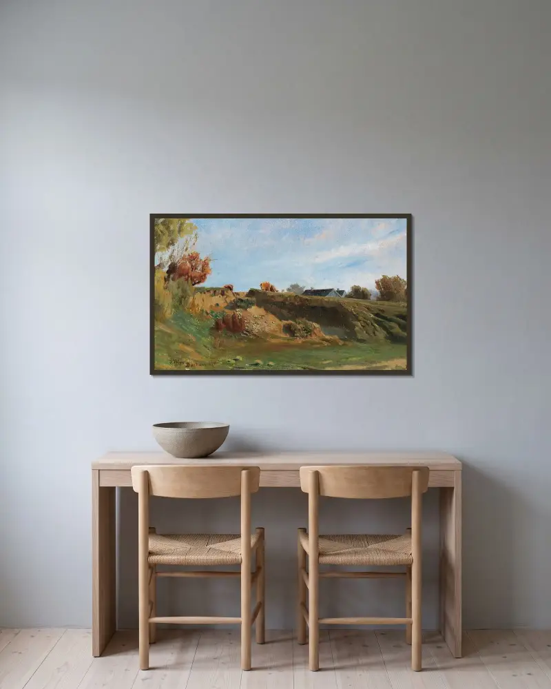 Sommerlandschaft bei Dachau von Tina Blau gerahmt an einer Wand