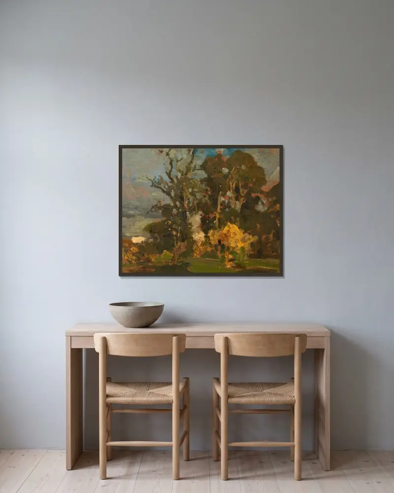 Waldwiese im Herbst von Tina Blau gerahmt an einer Wand