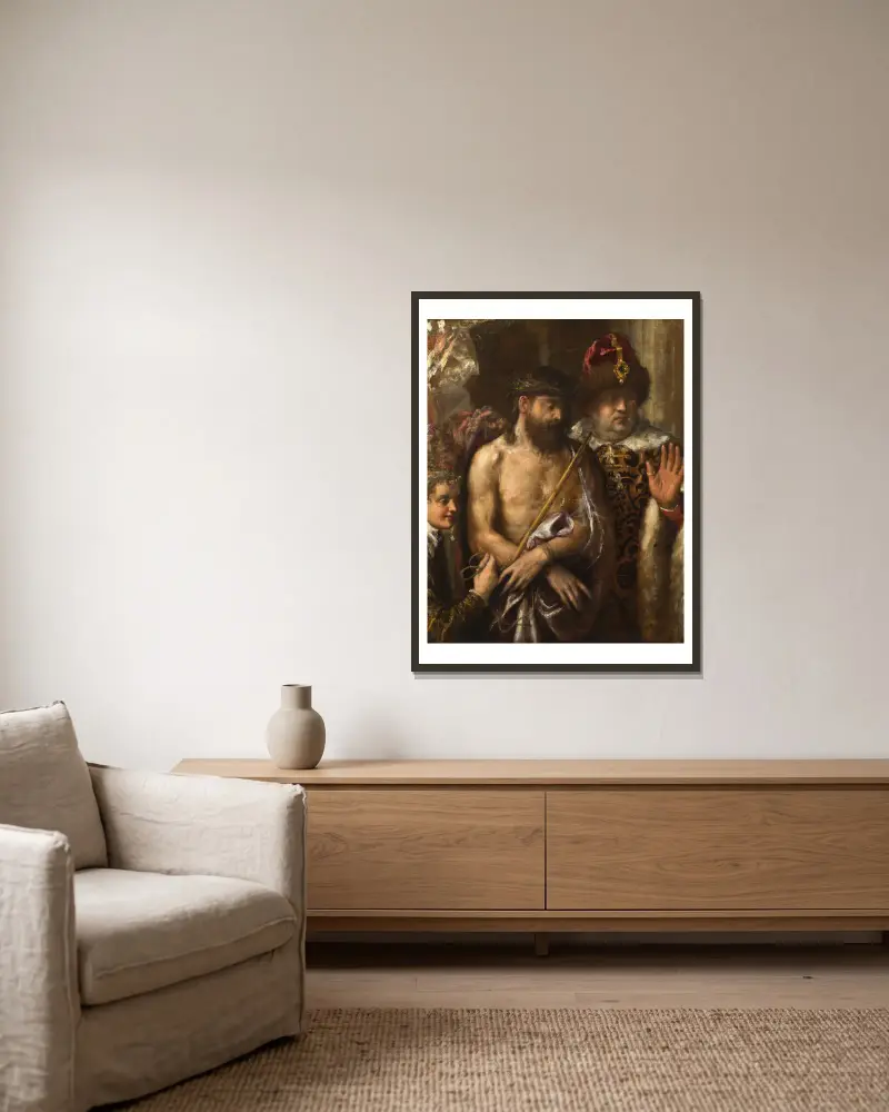 Christ Shown to the People (Ecce Homo) av Titian inramad på en vägg