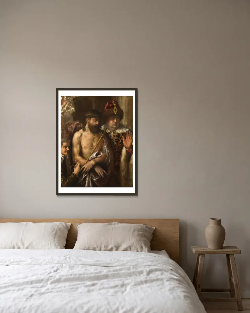 Christ Shown to the People (Ecce Homo) av Titian inramad på en vägg