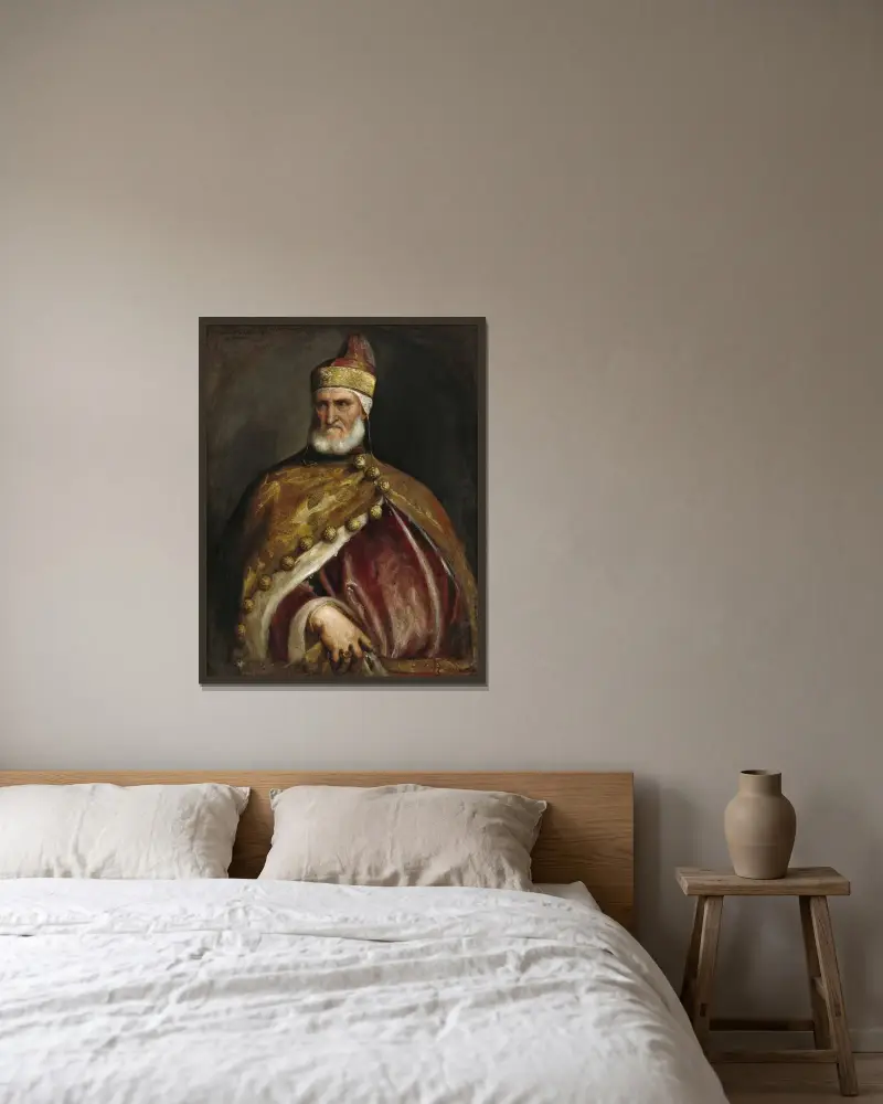 Doge Andrea Gritti von Titian gerahmt an einer Wand