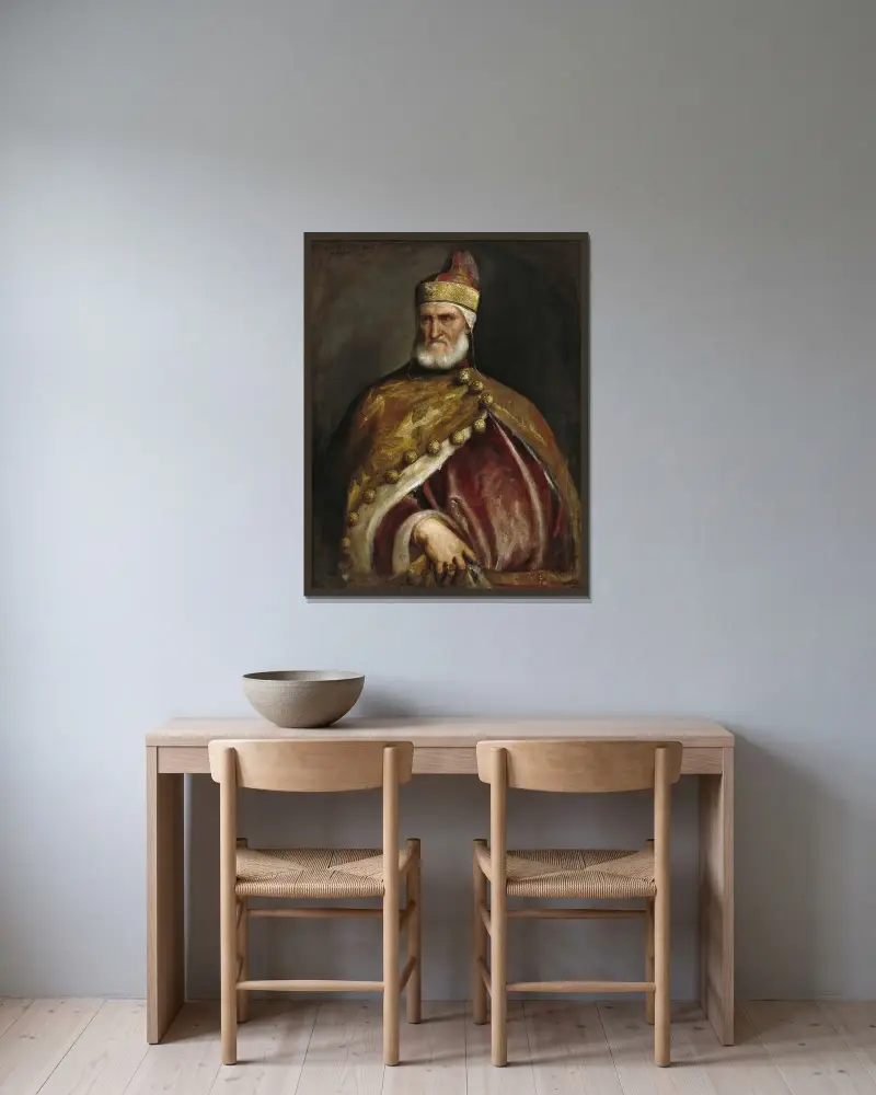 Doge Andrea Gritti von Titian gerahmt an einer Wand