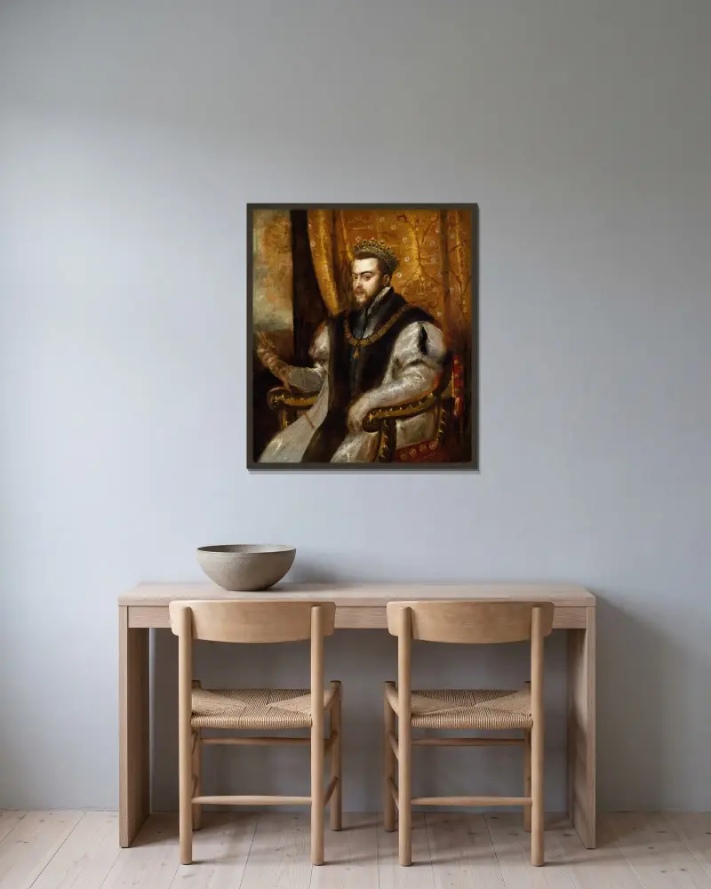 King Philip II of Spain av Titian inramad på en vägg