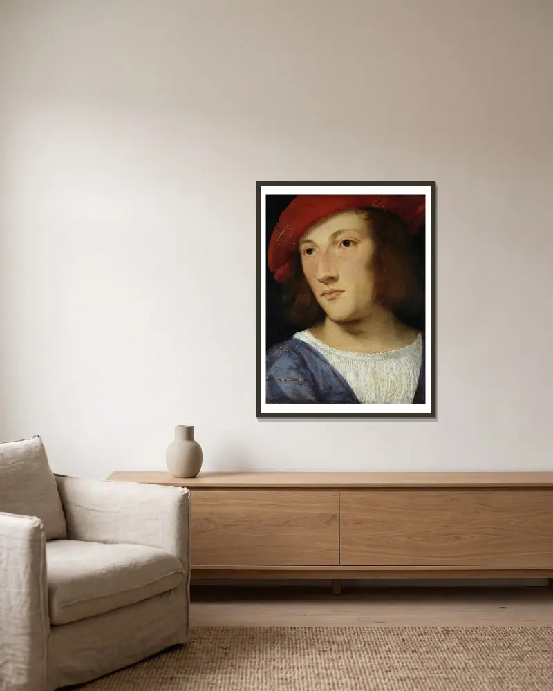 Portrait of a Young Man av Titian inramad på en vägg