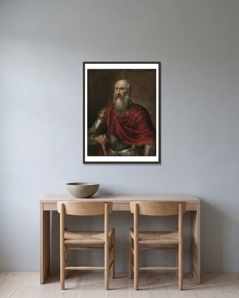 Portrait of An Admiral, Probably Francesco Duodo av Titian inramad på en vägg