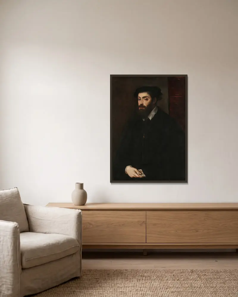 Portrait of Charles V av Titian inramad på en vägg