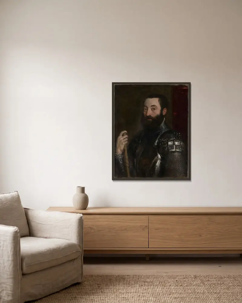 Portrait of Guidobaldo II della Rovere, Duke of Urbino av Titian inramad på en vägg