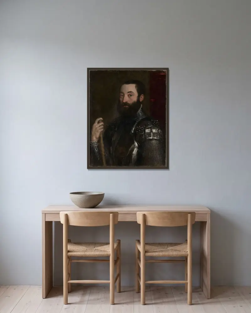 Portrait of Guidobaldo II della Rovere, Duke of Urbino av Titian inramad på en vägg