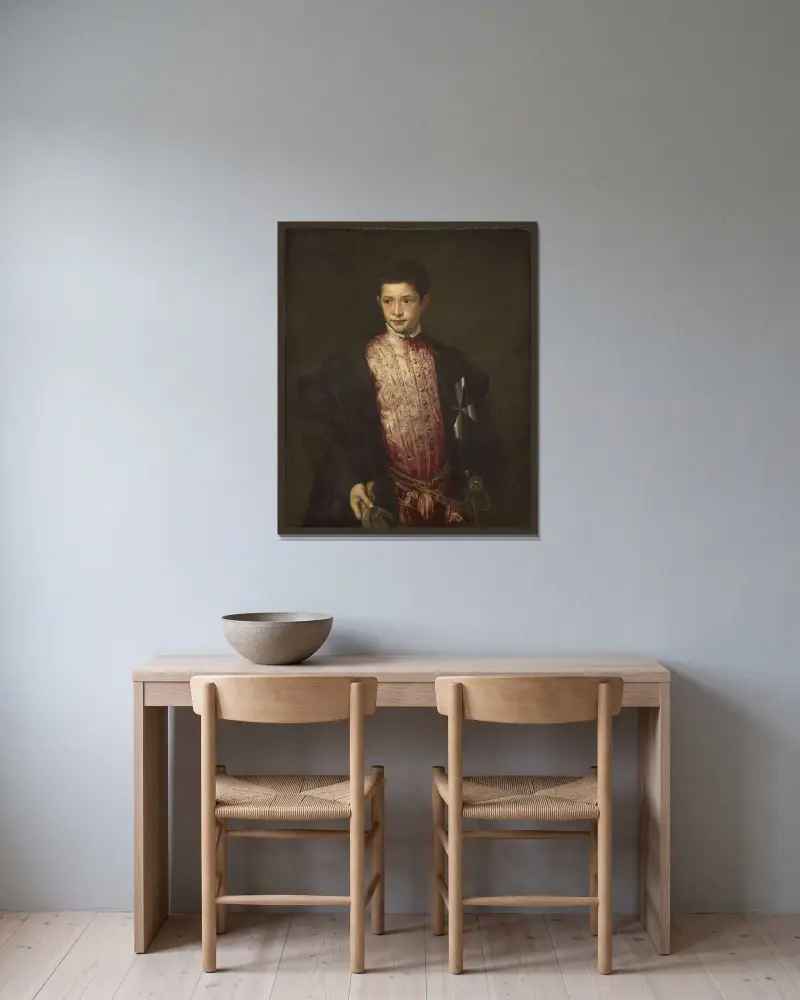 Ranuccio Farnese av Titian inramad på en vägg