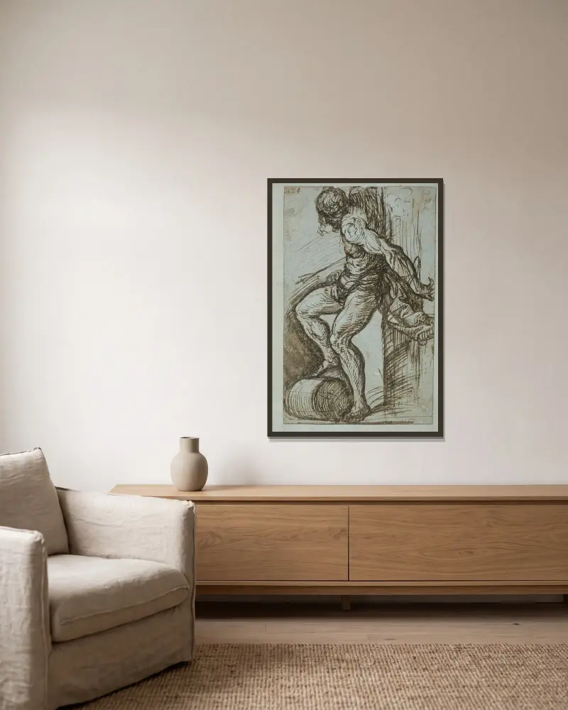 Study for St. Sebastian in the high altar of SS. Nazarro e Celso, Brescia av Titian inramad på en vägg