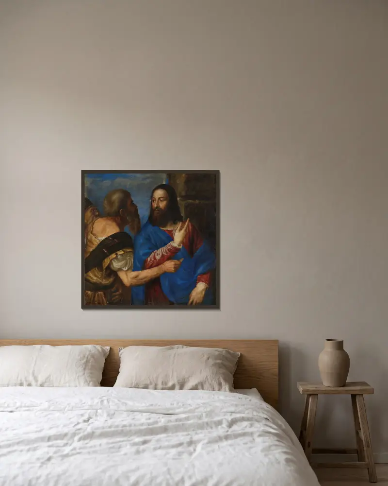 Der Zinsgroschen von Titian gerahmt an einer Wand