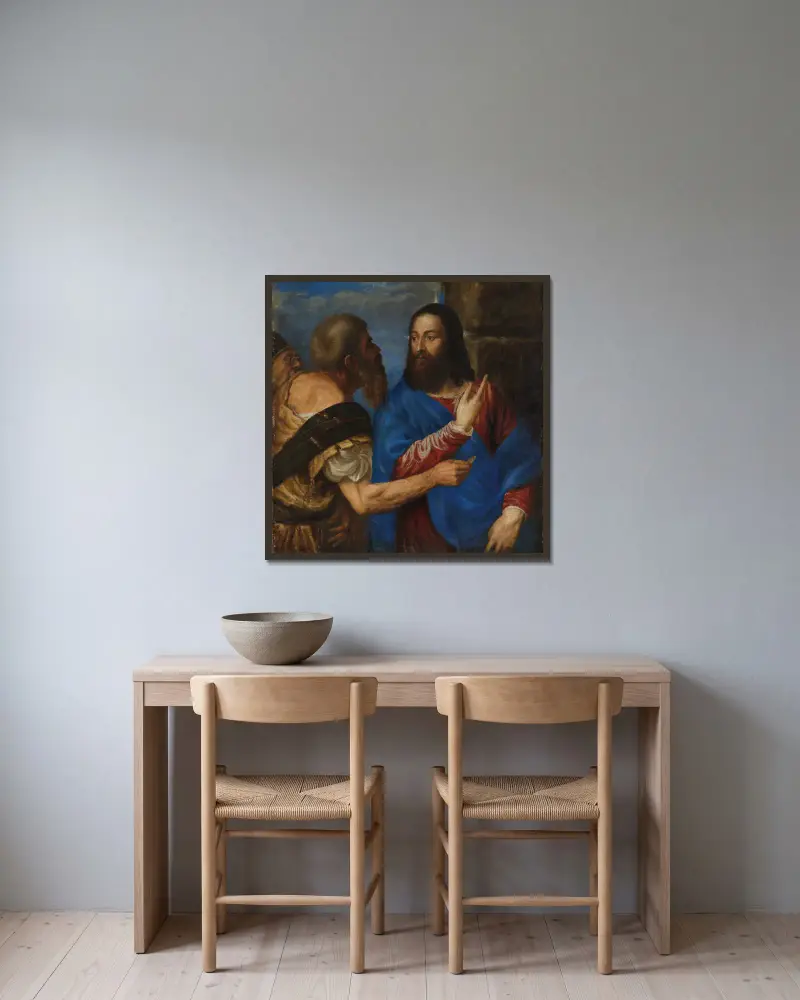 Der Zinsgroschen von Titian gerahmt an einer Wand