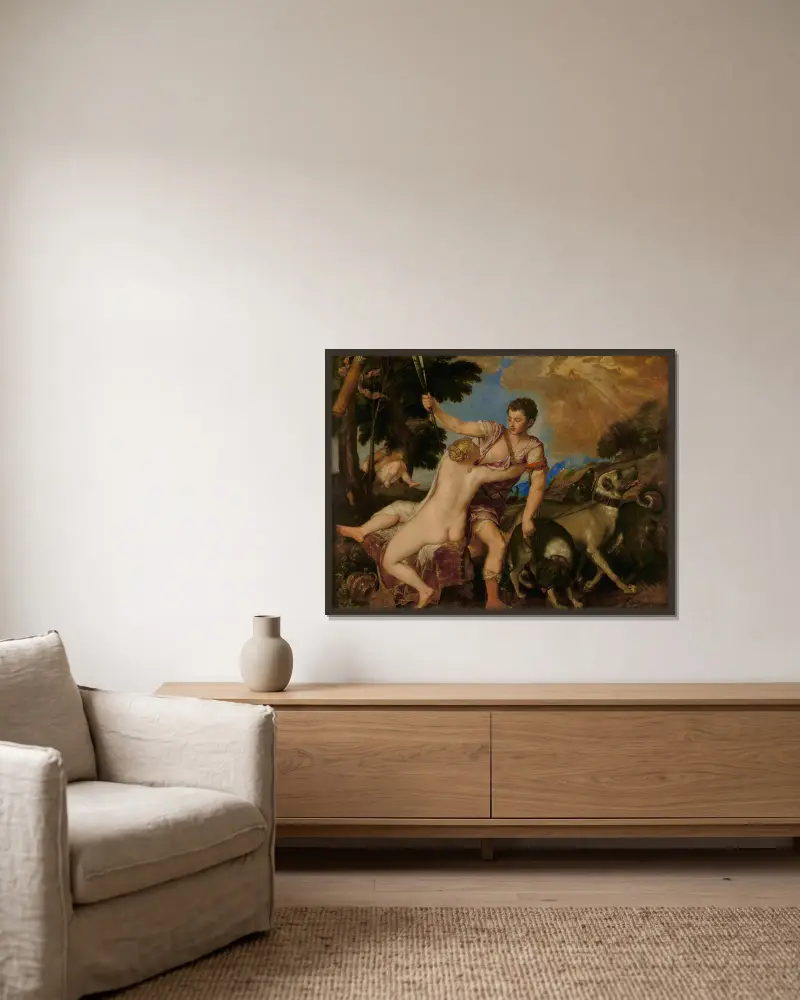Venuše a Adónis, Titian v rámu na stěně