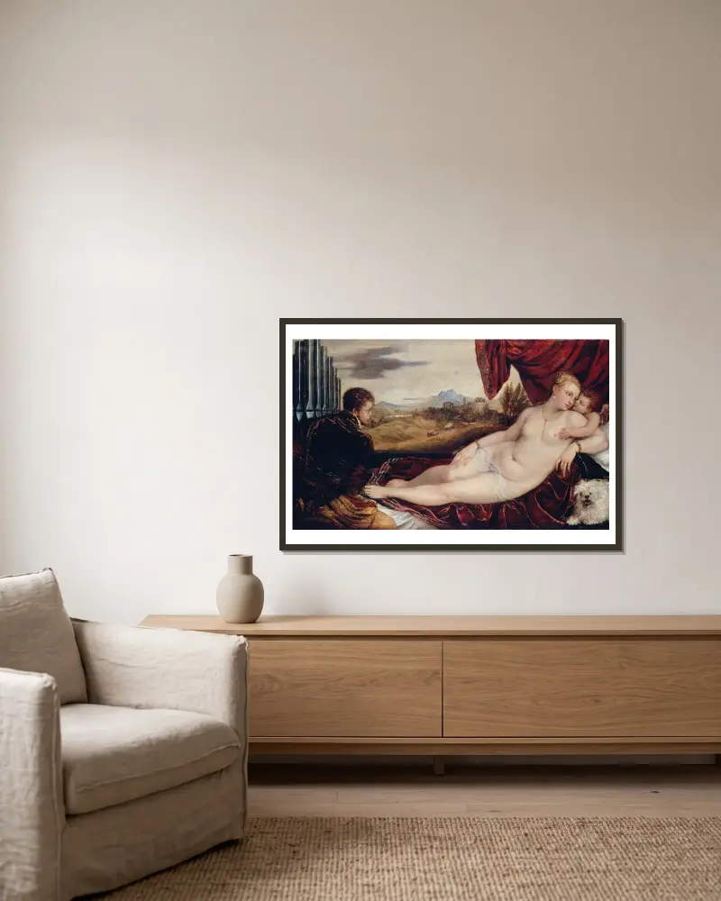 Wenus z organistą, Titian w ramie na ścianie