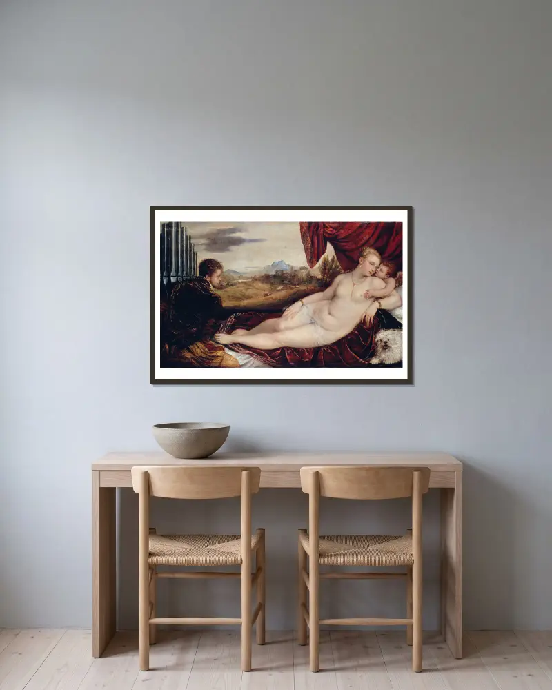 Wenus z organistą, Titian w ramie na ścianie