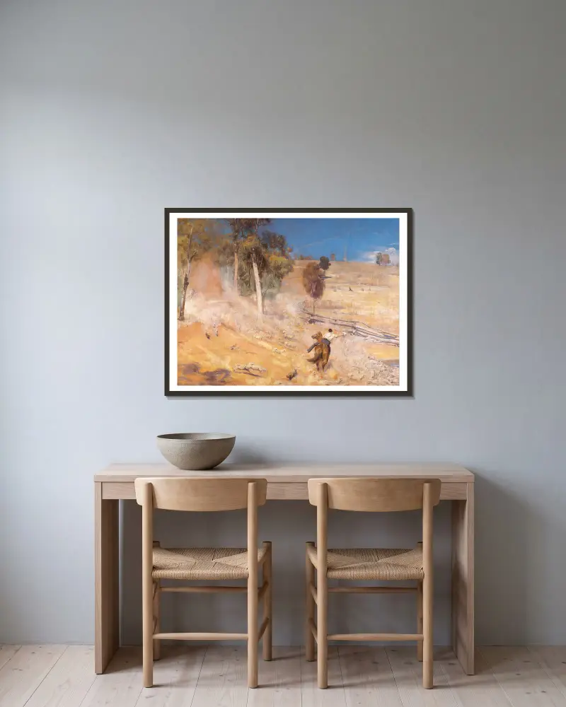 Ein Ausbruch! von Tom Roberts gerahmt an einer Wand