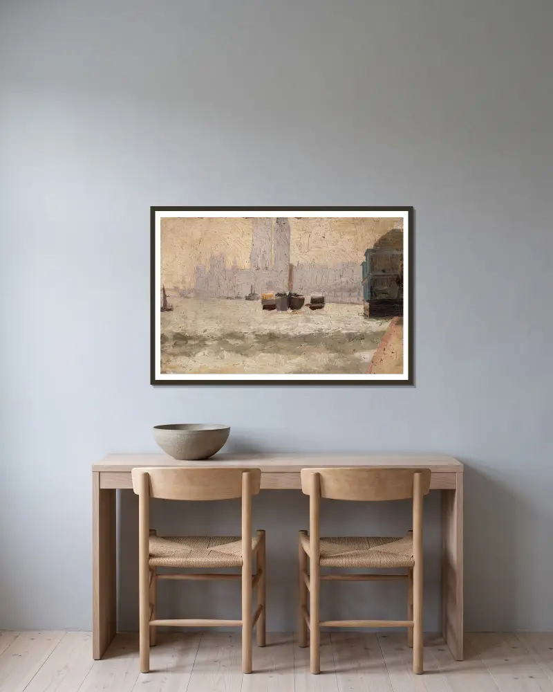 Nebel, Thames Embankment von Tom Roberts gerahmt an einer Wand