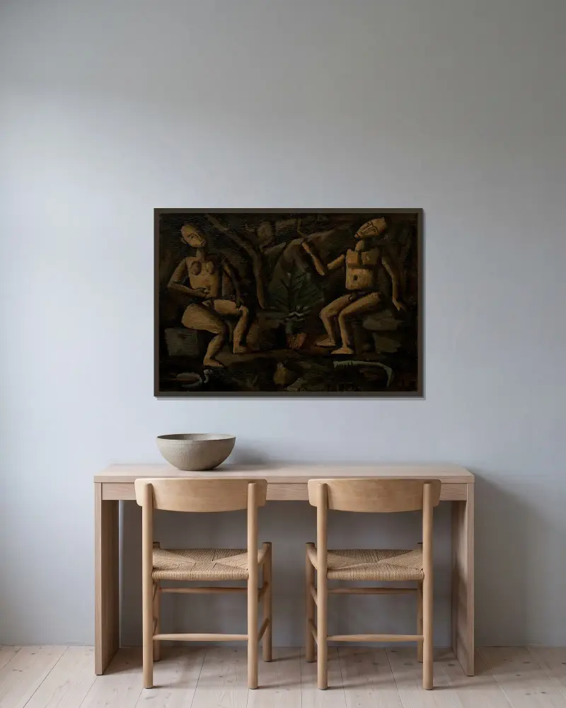 Komposition mit Figuren von Joaquín Torres-García gerahmt an einer Wand