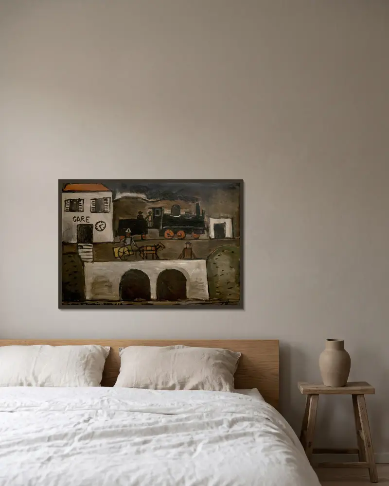 Bahnhof von Joaquín Torres-García gerahmt an einer Wand