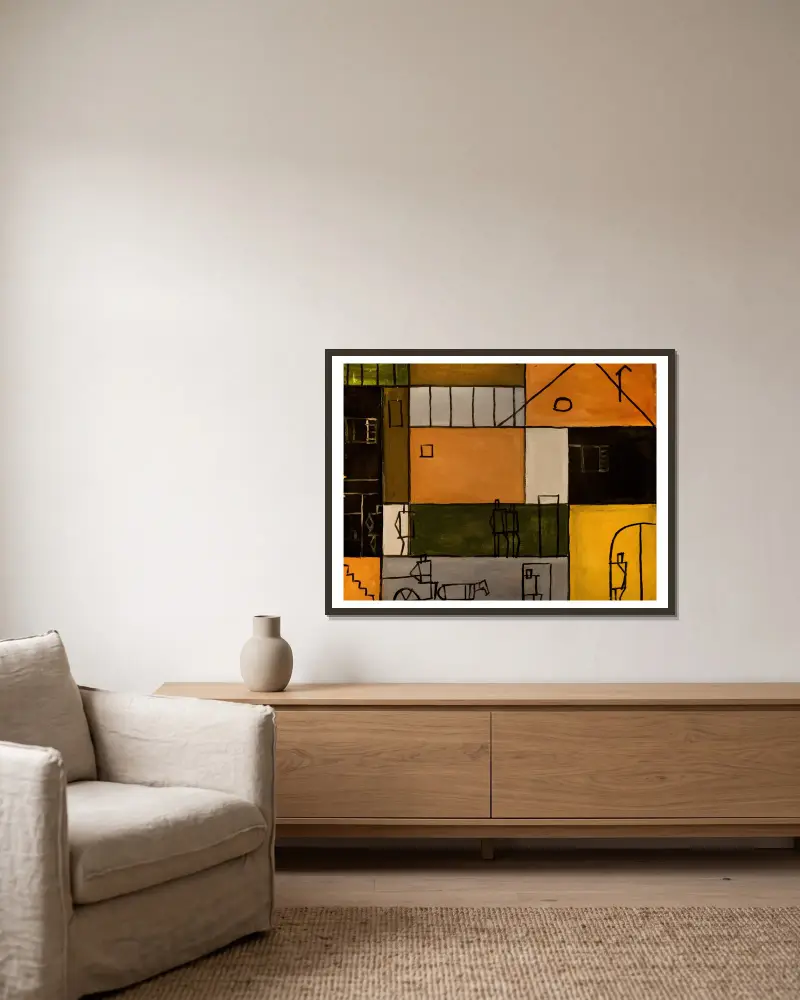 Konstruktive Malerei, 1929 – Nr. 1 von Joaquín Torres-García gerahmt an einer Wand