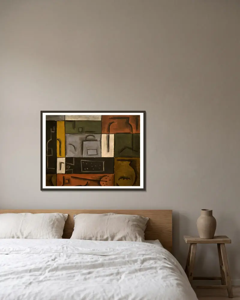 Konstruktive Malerei, 1929 – Nr. 2 von Joaquín Torres-García gerahmt an einer Wand