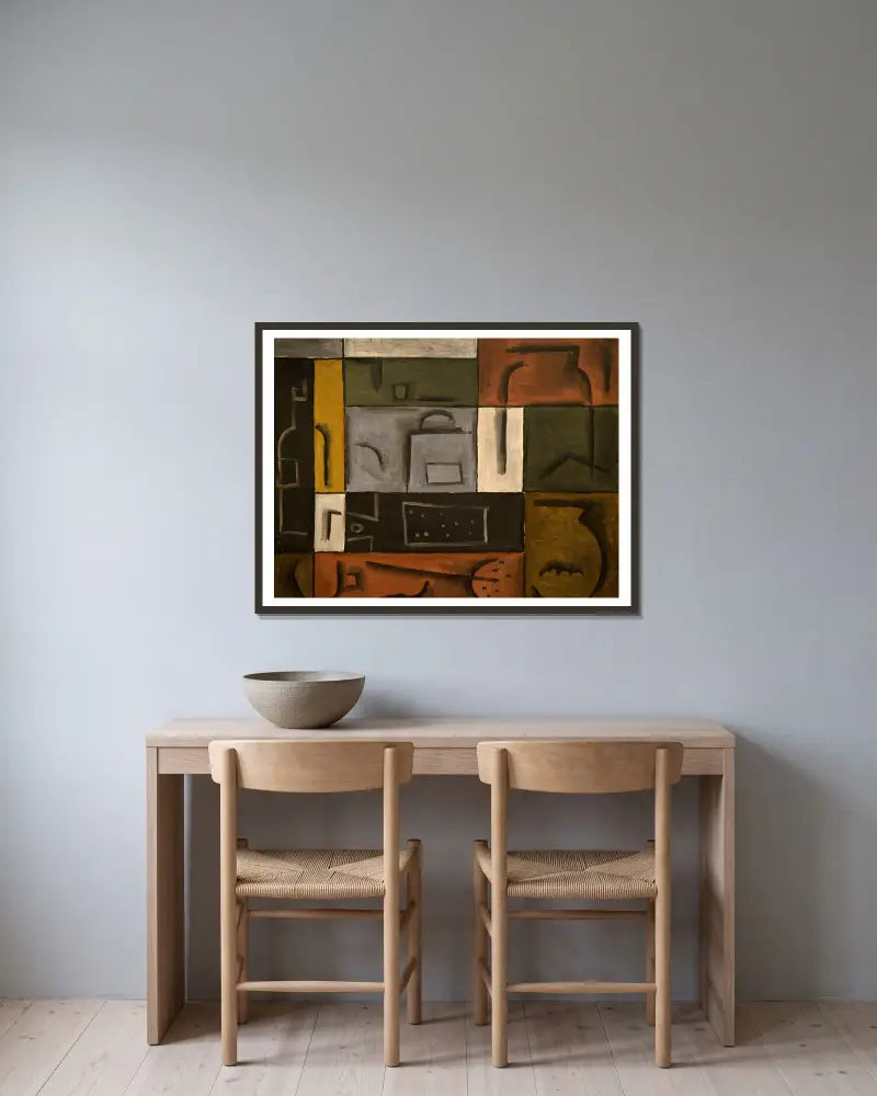 Konstruktive Malerei, 1929 – Nr. 2 von Joaquín Torres-García gerahmt an einer Wand
