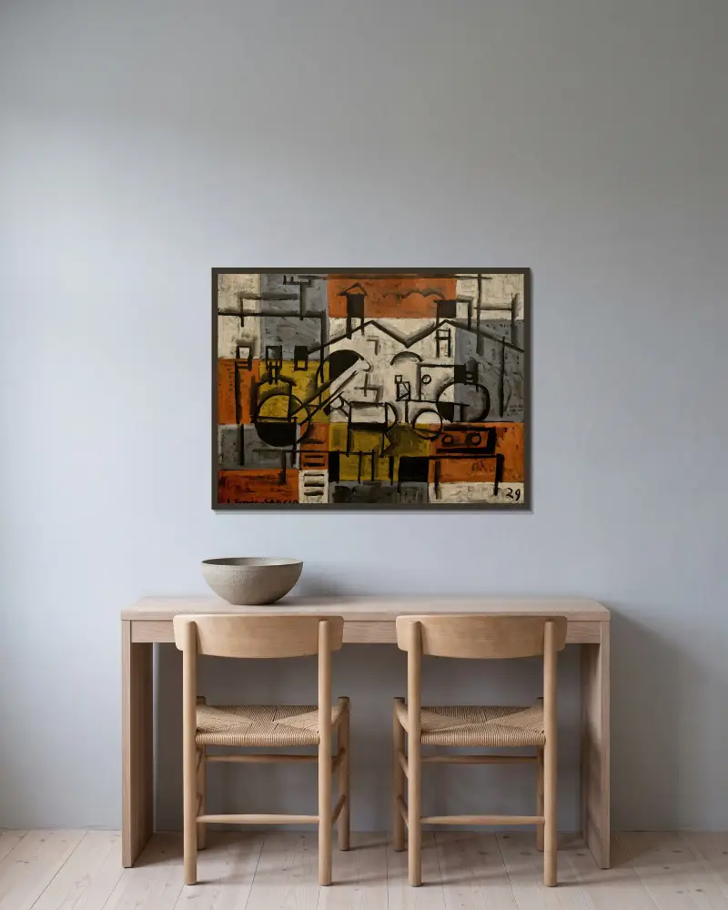 Konstruktive Malerei, 1929 – Nr. 3 von Joaquín Torres-García gerahmt an einer Wand