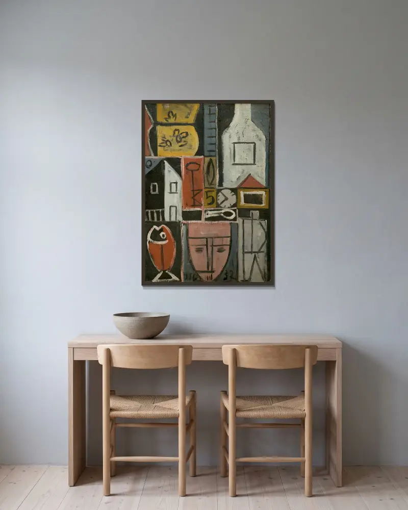 Pintura, 1932 von Joaquín Torres-García gerahmt an einer Wand