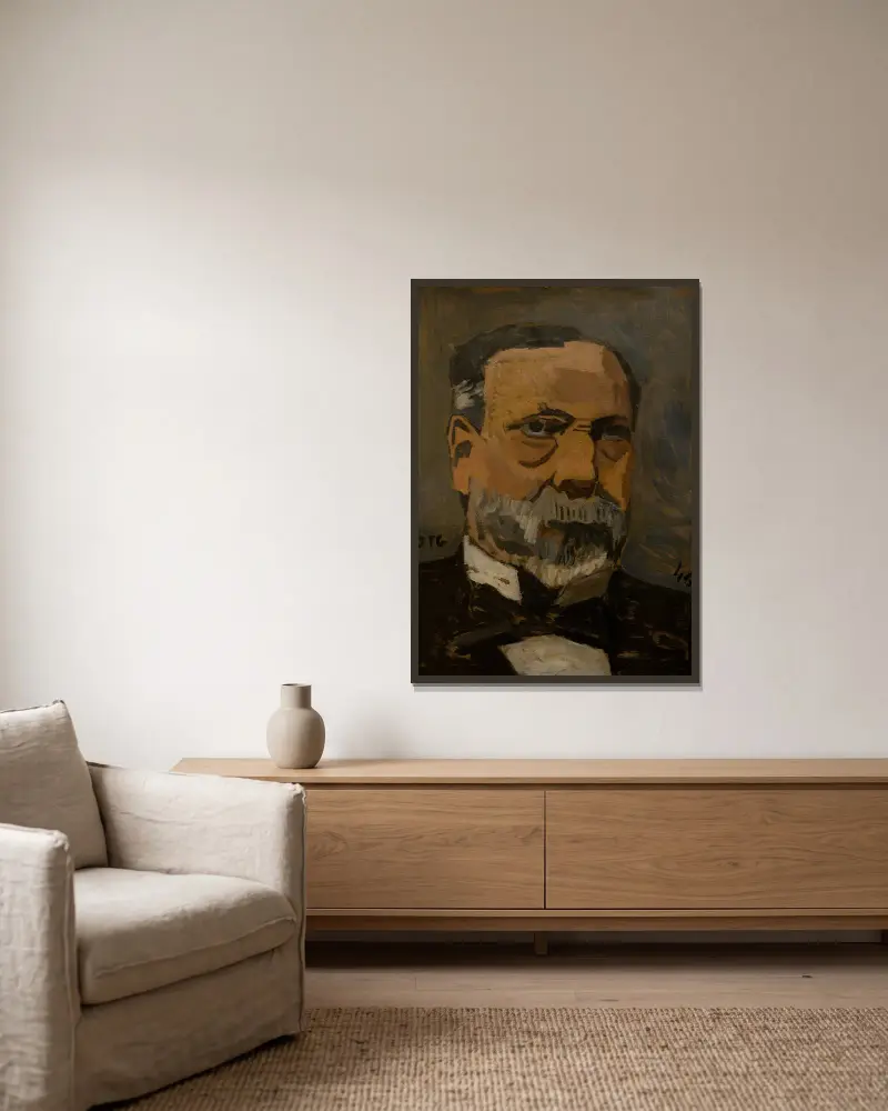 Retrato de hombre (Pasteur) av Joaquín Torres-García inramad på en vägg