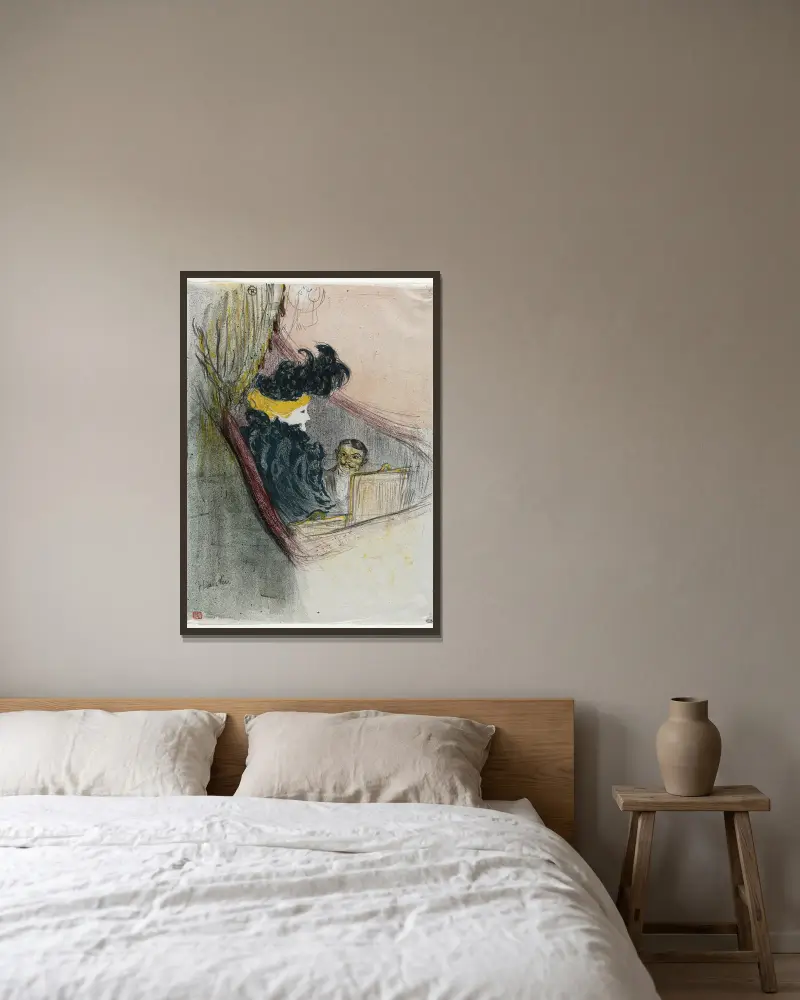 A Princely Idyl, Clara Ward av Henri de Toulouse-Lautrec inramad på en vägg