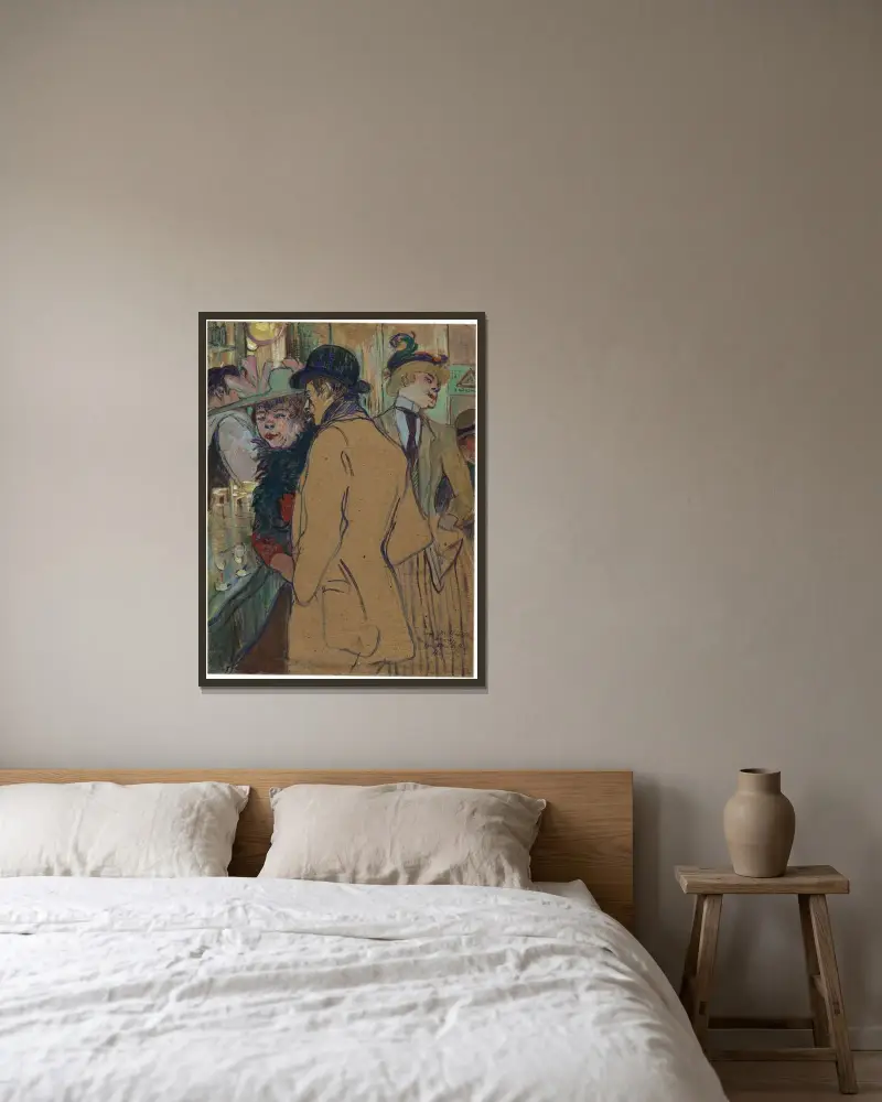 Alfred la Guigne av Henri de Toulouse-Lautrec inramad på en vägg