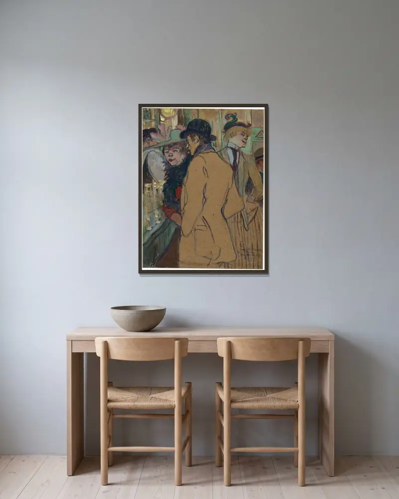 Alfred la Guigne av Henri de Toulouse-Lautrec inramad på en vägg
