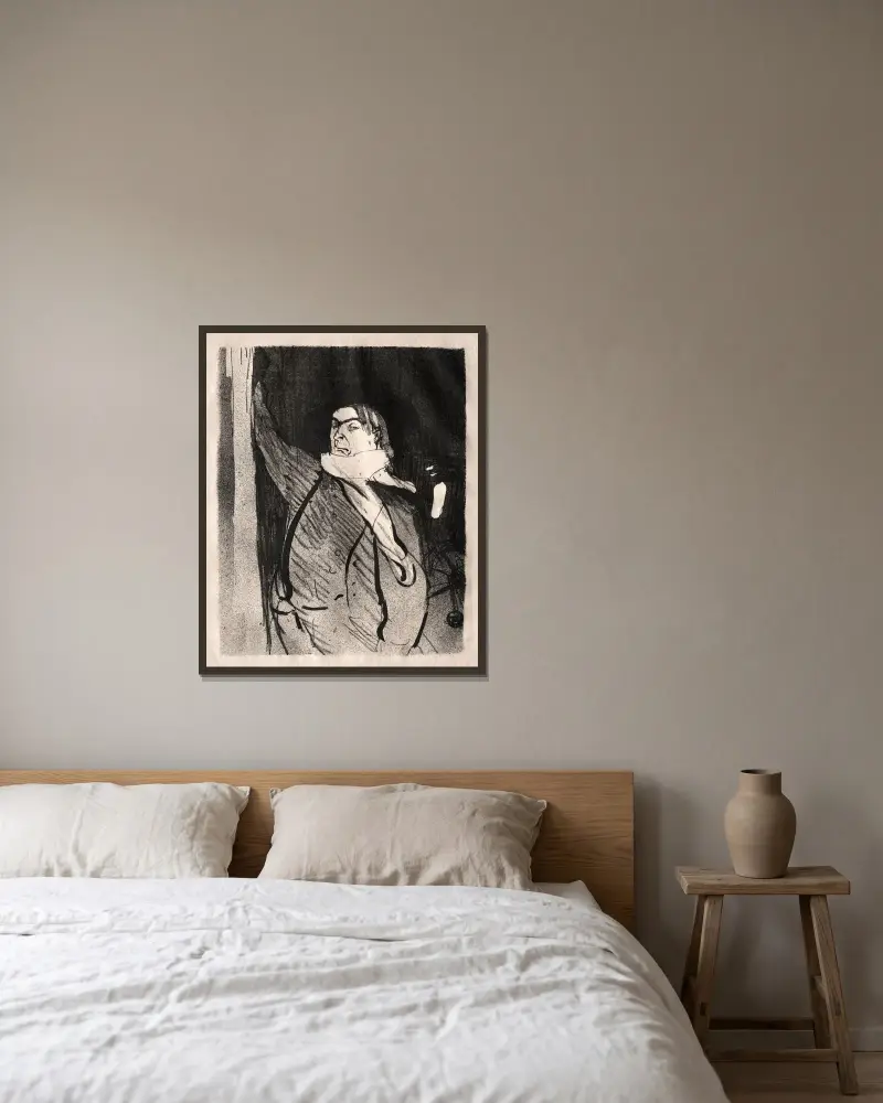 Aristide Bruant, 1893 – nr 1 av Henri de Toulouse-Lautrec inramad på en vägg