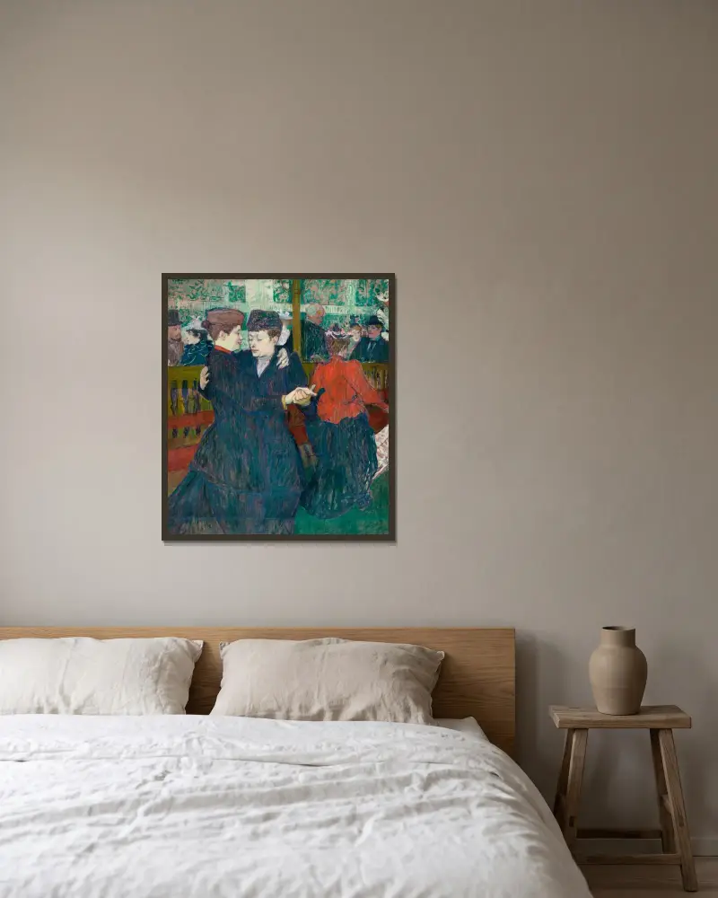 At the Moulin-Rouges, Two Women Walzing av Henri de Toulouse-Lautrec inramad på en vägg