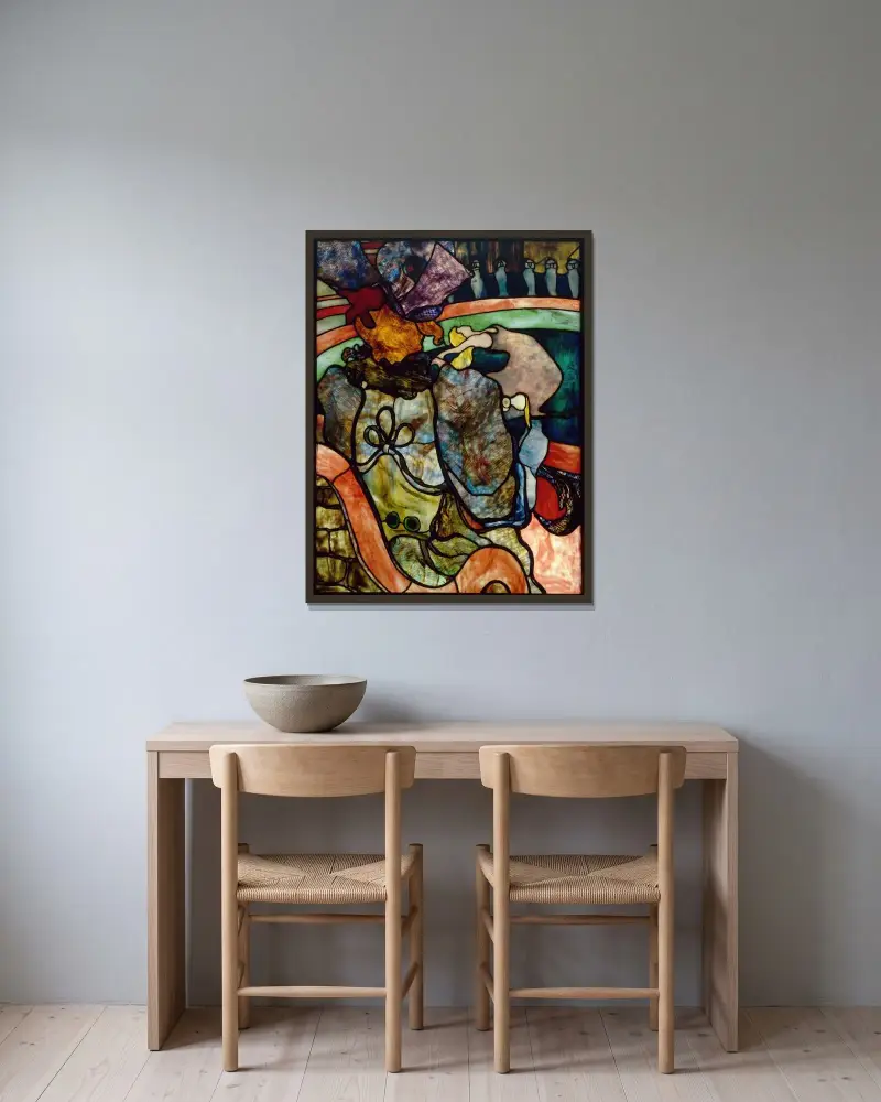 På Nya Cirkus, Papa Chrysanthemum av Henri de Toulouse-Lautrec inramad på en vägg