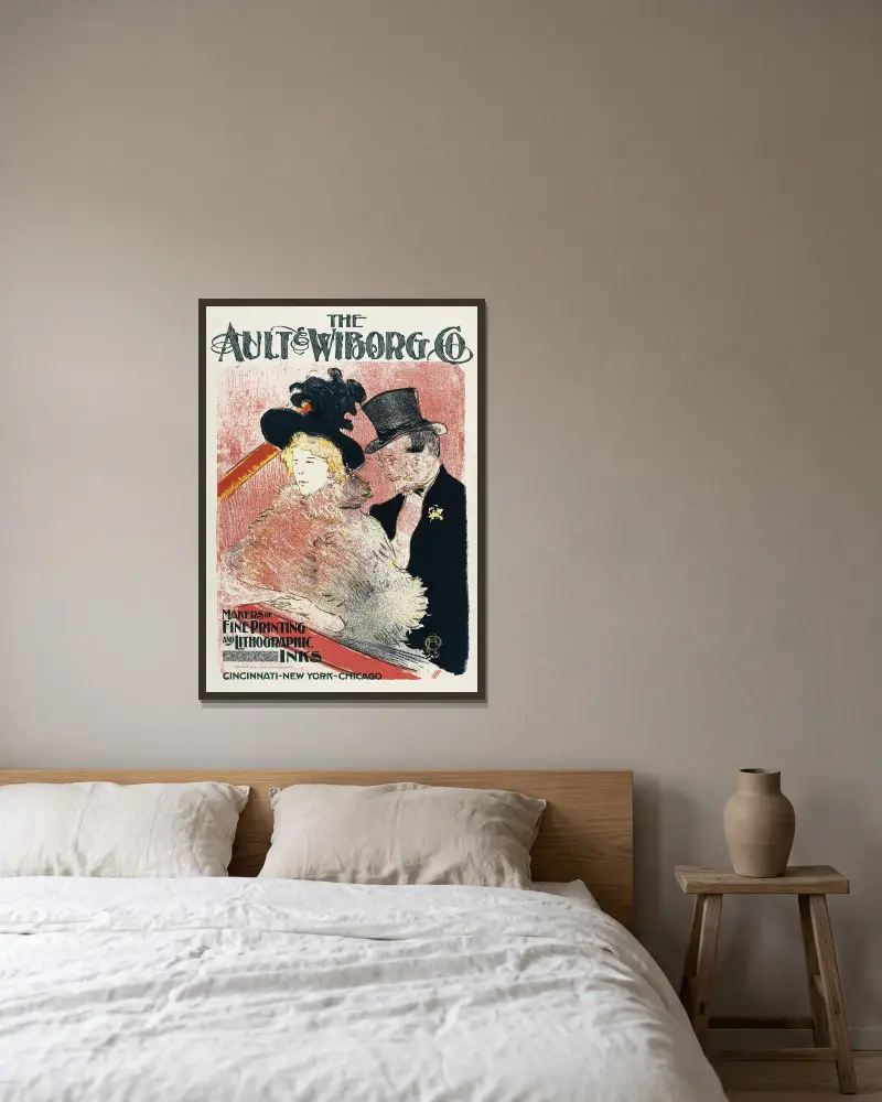 Ault and Wiborg, Ad. 105 av Henri de Toulouse-Lautrec inramad på en vägg