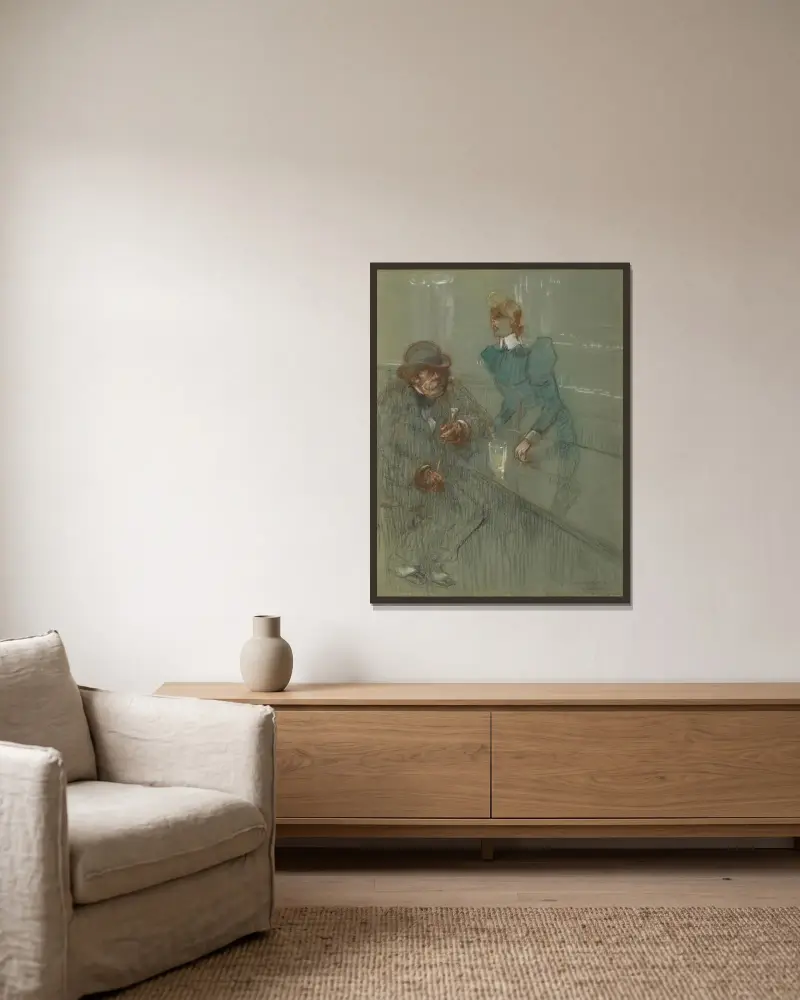 Bardame von Henri de Toulouse-Lautrec gerahmt an einer Wand