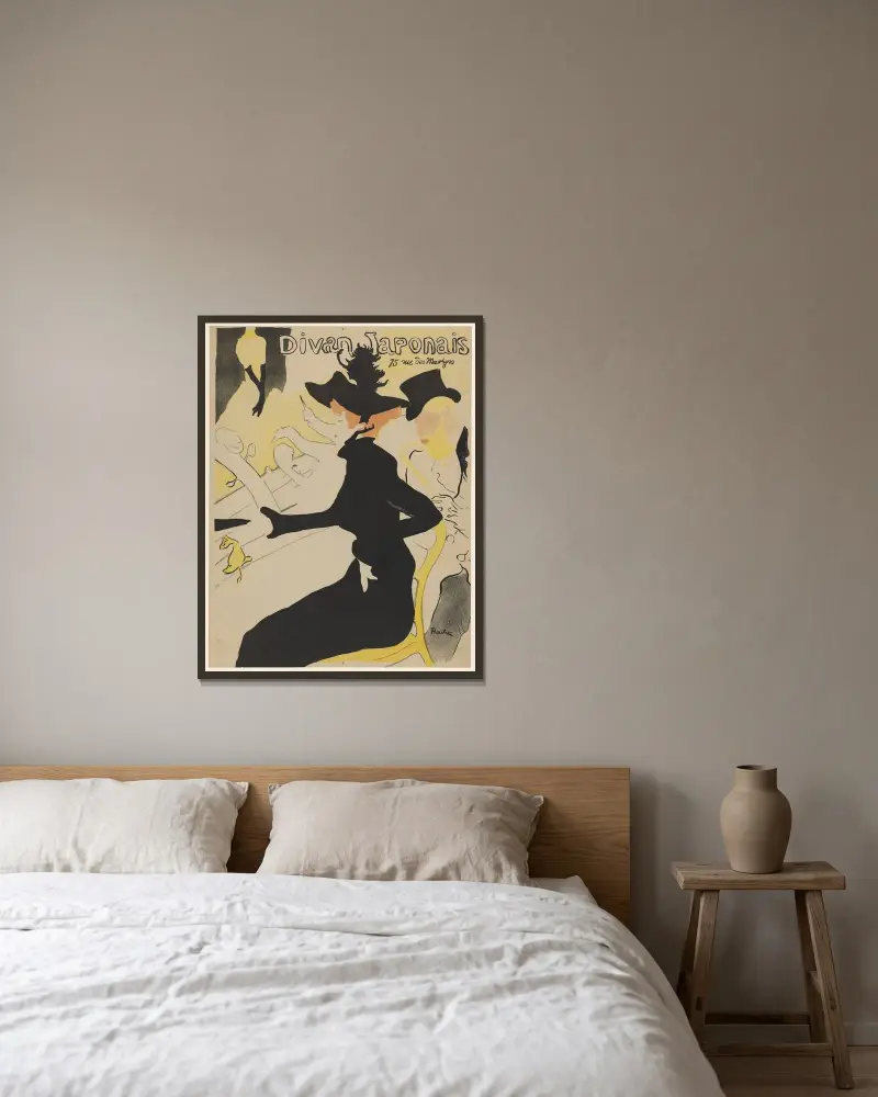 Divan japonais, 75 rue des Martyrs Ed av Henri de Toulouse-Lautrec inramad på en vägg