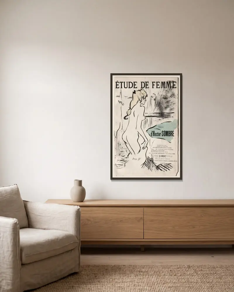 Étude de Femme av Henri de Toulouse-Lautrec inramad på en vägg