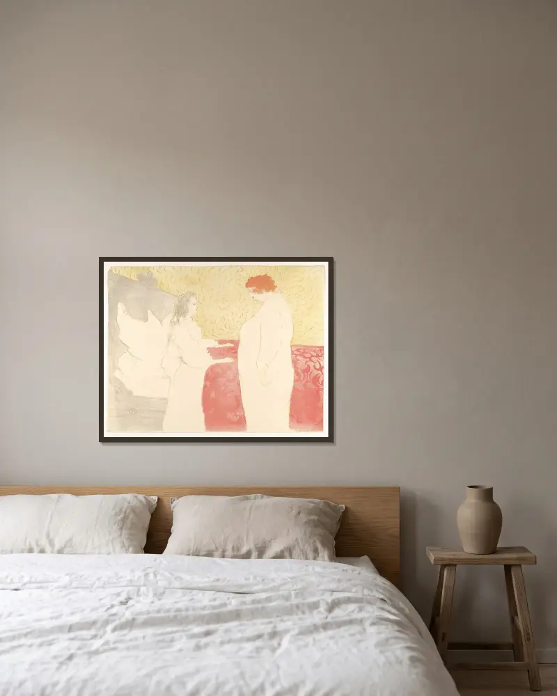 Beim Aufstehen von Henri de Toulouse-Lautrec gerahmt an einer Wand