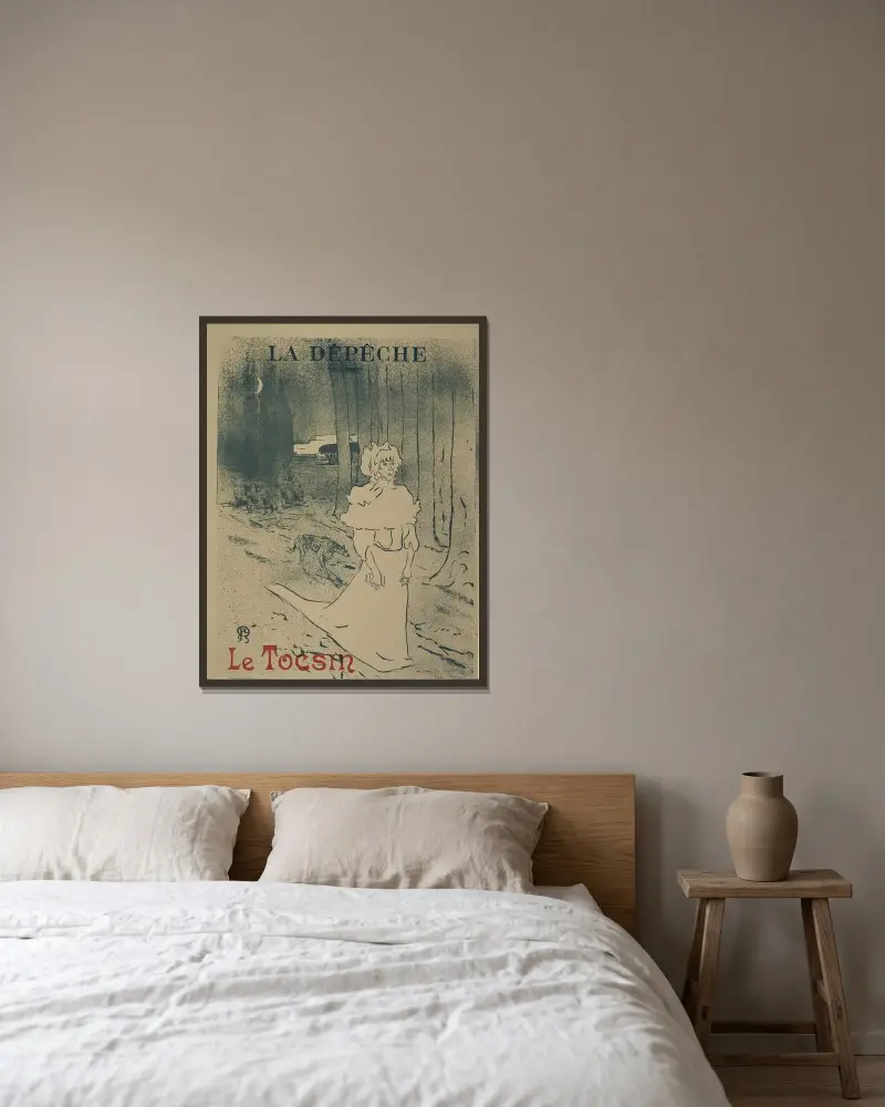 La Dépêche. Le Tocsin av Henri de Toulouse-Lautrec inramad på en vägg