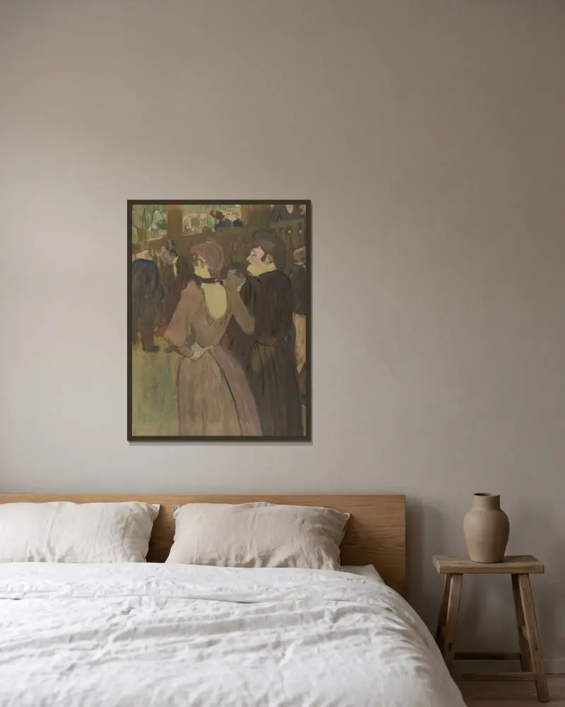 La Goulue And Her Sister av Henri de Toulouse-Lautrec inramad på en vägg