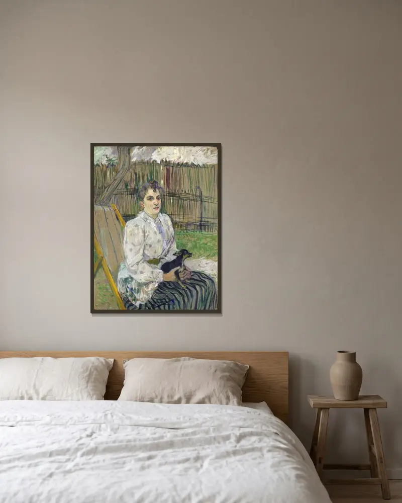 Lady with a Dog av Henri de Toulouse-Lautrec inramad på en vägg