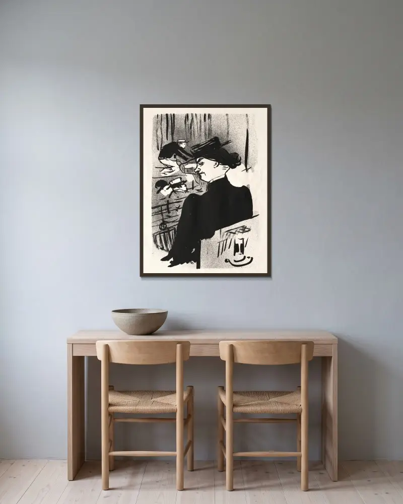 Le Café-Concert,Une Spectatrice av Henri de Toulouse-Lautrec inramad på en vägg