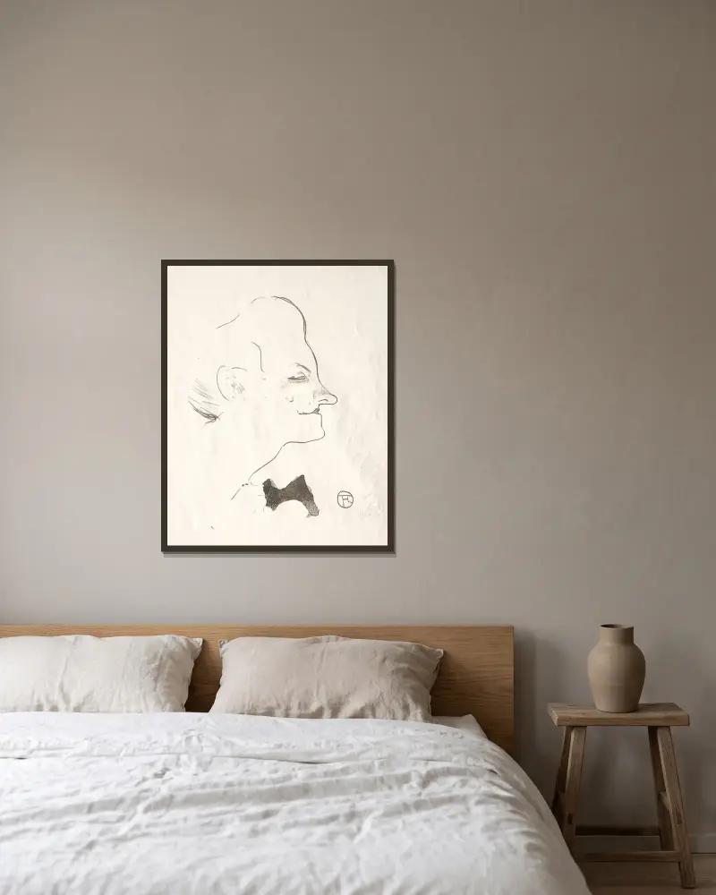 Le Café-concert; Yvette Guilbert av Henri de Toulouse-Lautrec inramad på en vägg