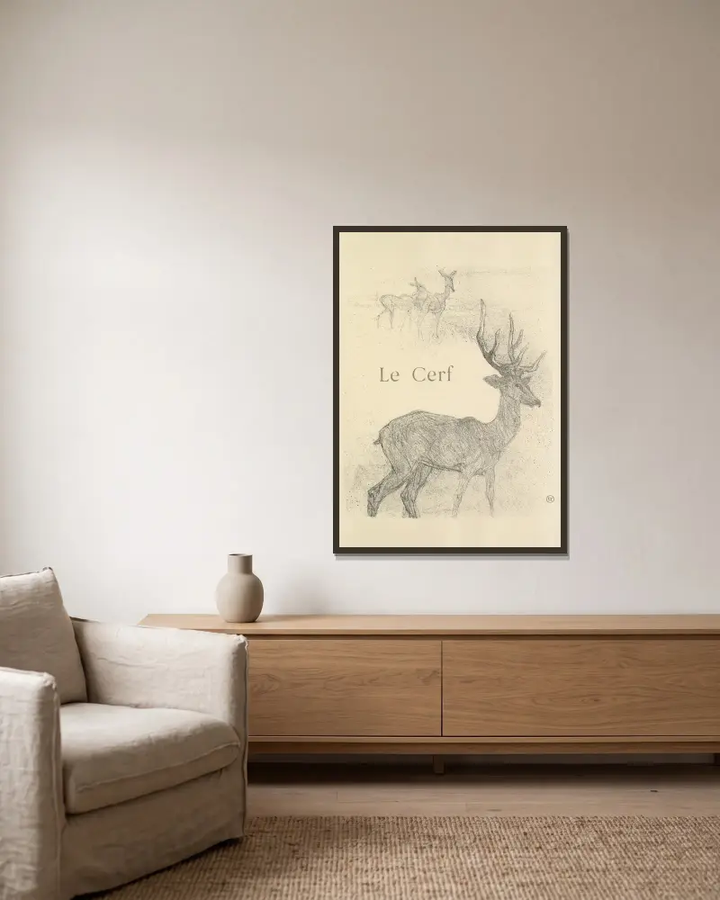 Der Hirsch von Henri de Toulouse-Lautrec gerahmt an einer Wand
