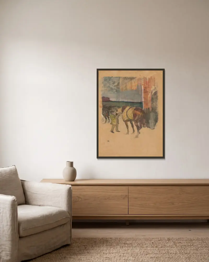 Die Pferdekoppel von Henri de Toulouse-Lautrec gerahmt an einer Wand