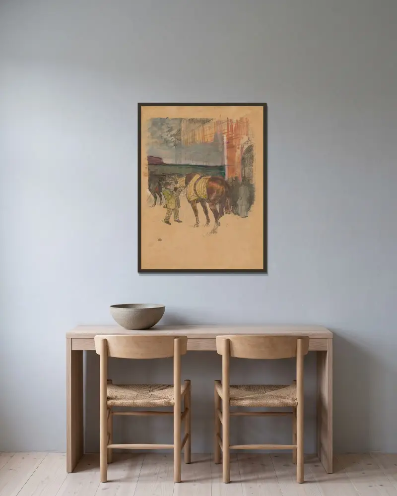 Die Pferdekoppel von Henri de Toulouse-Lautrec gerahmt an einer Wand
