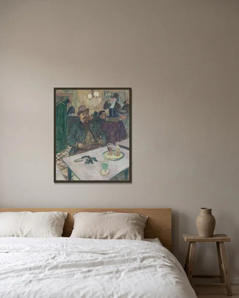 Monsieur Boileau at the Café av Henri de Toulouse-Lautrec inramad på en vägg