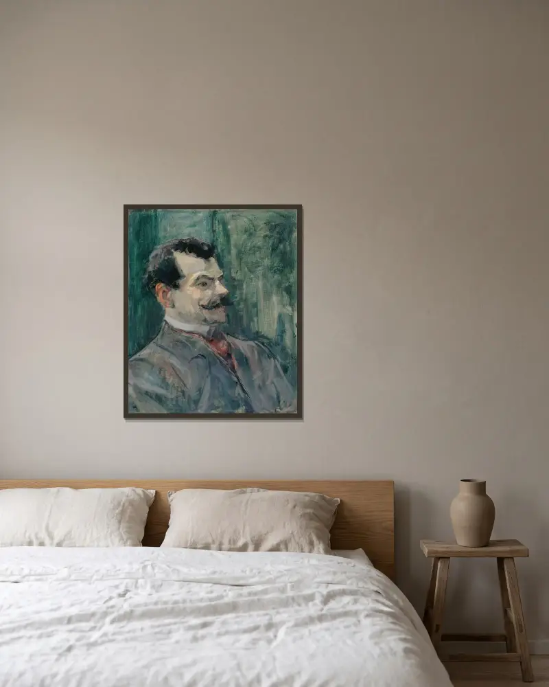Portrait de André Rivoire av Henri de Toulouse-Lautrec inramad på en vägg